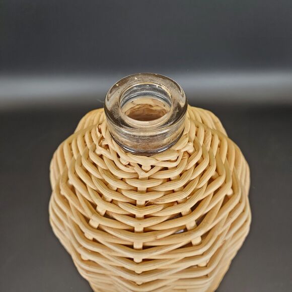 Crate & Barrel Wicker Wrapped Glass Bottle 12" Rattan Decor w/ Cork - Picture 6 of 6